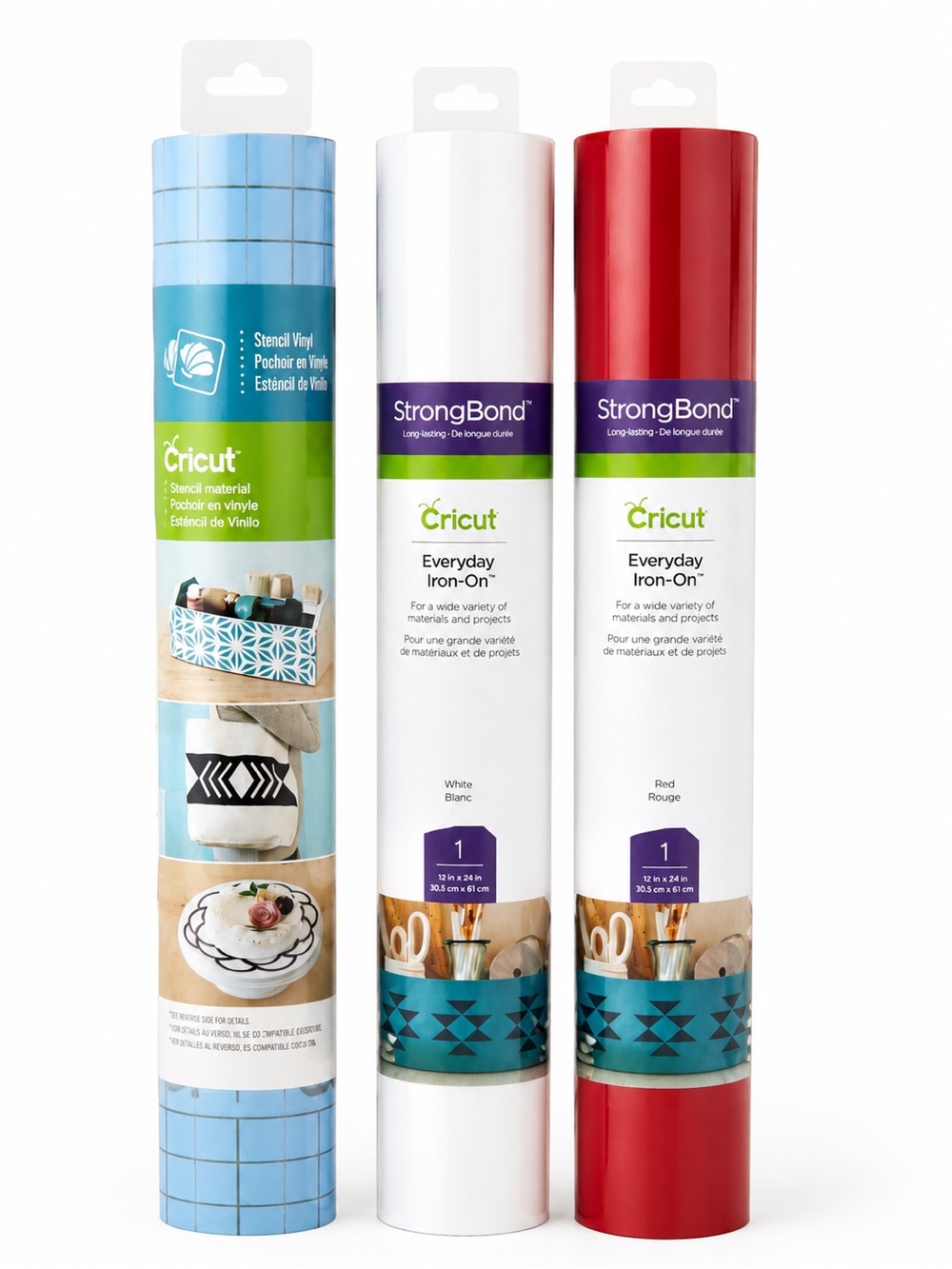CRICUT NWT HTV White Red Iron On Strong Bond & Stencil Vinyl Bundle (3 Rolls) - Picture 1 of 3